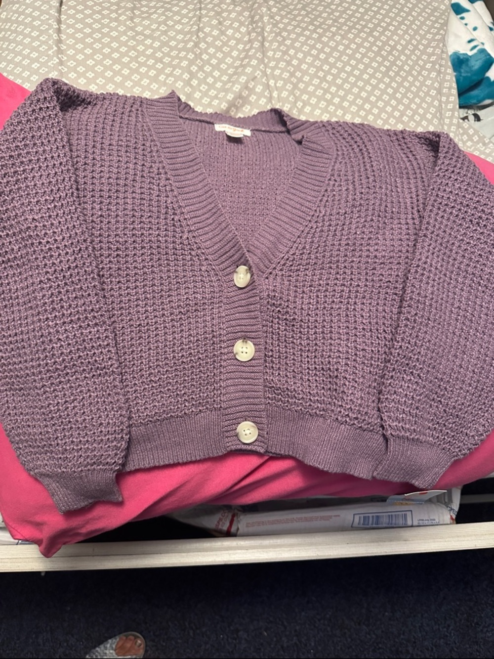 Cat & Jack Purple/Lavender Chunky Knit Button-Front Cardigan